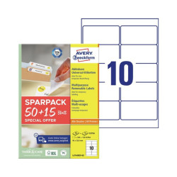 Etikett címke, 96x50,8 mm, univerzális, 65 lap, 10 címke/lap Avery, fehér Etikett - címke Avery
