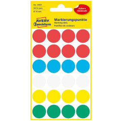Etikett címke, o18mm, jelölésre, 5 klf. szín 24 címke/ív, 4 ív/doboz, Avery vegyes Etikett - címke Avery