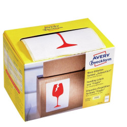 Etikett címke, piktogram Törékeny, óvatosan kezelendő! 74 x100mm,tekercses, 200 címke/doboz, Avery piros Etikett - címke Avery