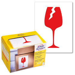 Etikett címke, piktogram Törékeny, óvatosan kezelendő! 74 x100mm,tekercses, 200 címke/doboz, Avery piros Etikett - címke Avery