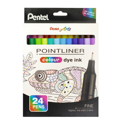 Rostirón, tűfilc készlet, 0,4 mm, Pentel Pointliner 24 klf. szín