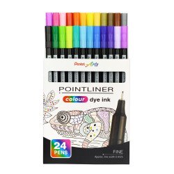 Rostirón, tűfilc készlet, 0,4 mm, Pentel Pointliner 24 klf. szín Tűfilc Pentel