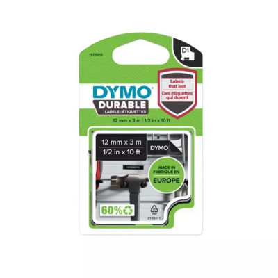 Feliratozógép szalag tartós Dymo D1 1978365 12mmx3m ORIGINAL fehér/fekete