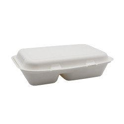 Papírdoboz ételes 2 részes 23 x 15 x 8 cm komposztálható cukornád 125 db/csomag natúr Street food - party kellékek Egyéb