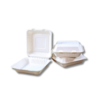 Papírdoboz ételes 1 részes 23 x 23 x 8 cm komposztálható cukornád 100 db/csomag natúr