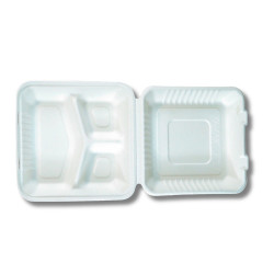 Papírdoboz ételes 3 részes 23 x 23 x 8cm komposztálható cukornád 100 db/csomag natúr Street food - party kellékek Egyéb