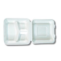 Papírdoboz ételes 3 részes 23 x 23 x 8cm komposztálható cukornád 100 db/csomag natúr Street food - party kellékek Egyéb