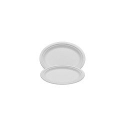 Papírtányér ovális 25,4  x 19,05 cm komposztálható cukornád 125 db/csomag natúr Street food - party kellékek Egyéb