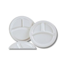 Papírtányér 3 részes 25,4 cm komposztálható cukornád 125 db/csomag natúr Street food - party kellékek Egyéb
