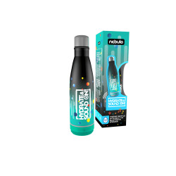 Palack, thermo, beépített bluetooth hangszóróval 460 ml fekete-türkiz, Nebulo Kulacs, termosz Nebulo