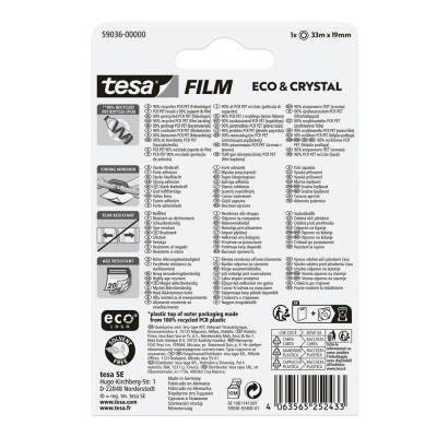 Ragasztószalag 19mmx33m irodai átlátszó újrahasznosított Tesa Eco & Crystal