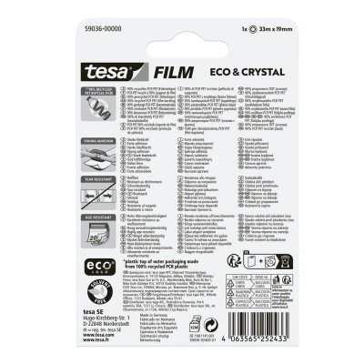 Ragasztószalag 19mmx33m irodai átlátszó újrahasznosított Tesa Eco & Crystal