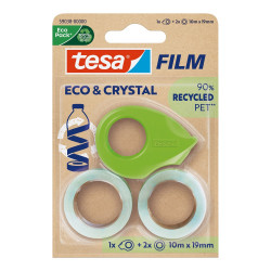 Ragasztószalag 19mmx10m irodai újrahasznosított 2 db víztiszta szalag+adagoló Tesa Eco & Crystal Ragasztószalag Tesa