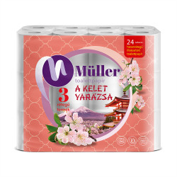 Toalettpapír 3 rétegű kistekercses 100% cellulóz 100 lap/tekercs 24 tekercs/csomag Kelet Varázsa Müller fehér Toalettpapírok Müller