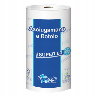 Kéztörlő 2 rétegű tekercses átmérő: 14 cm 100% cellulóz SUPER 60 Paperdi_RI8M060 fehér