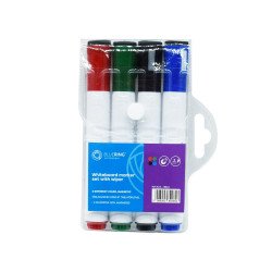 Táblamarker készlet, 3mm, mágneses, törlővel multifunkciós kerek Bluering®, 4 klf. szín Táblamarker Bluering