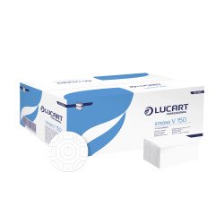 Kéztörlő 2 rétegű V hajtogatású 100 % cellulóz 190 lap/cs 20 cs/karton Lucart Strong V2.25_863051 hófehér Papírtörlők Lucart