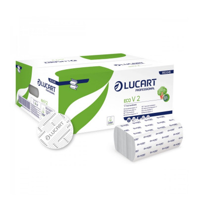 Kéztörlő 2 rétegű V hajtogatású 190 lap/cs 20 cs/karton EcoLucart _863046 fehér