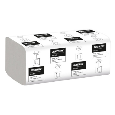 Kéztörlő 2 rétegű V hajtogatású 200 lap/csomag 20 csomag/karton Basic Handypack Katrin_35564 fehérített