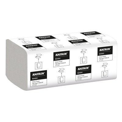 Kéztörlő 2 rétegű V hajtogatású 200 lap/csomag 20 csomag/karton Basic Handypack Katrin_35564 fehérített