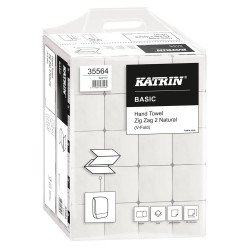 Kéztörlő 2 rétegű V hajtogatású 200 lap/csomag 20 csomag/karton Basic Handypack Katrin_35564 fehérített Papírtörlők Katrin