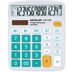 Számológép asztali 14 számjegy nagy, döntött kijelző kék gombok fehér száml, ap Antilop A-2114C Számológép Antilop