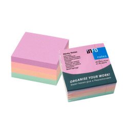 Jegyzettömb öntapadó, 75x75mm, 400lap, 4x100lap, Info Notes, harmony mix, lila, világos rózsaszín, világoszöld, barack Öntapadó jegyzettömb Info Notes