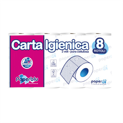 Toalettpapír 2 rétegű kistekercses 100% cellulóz 150 lap/tekercs 8 tekercs/csomag Paperblu Carta Igienica_Paperdi