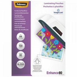 Lamináló fólia, A4, 80 mikron, fényes, 100 db/doboz, Fellowes® Kötészeti kellék Fellowes