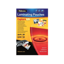 Lamináló fólia, 60x90mm, 125 mikron, fényes, 100 db/doboz, Fellowes® Kötészeti kellék Fellowes