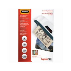 Lamináló fólia, A4, 125 mikron, fényes, öntapadó hátlappal, 100 db/doboz, Fellowes® Kötészeti kellék Fellowes