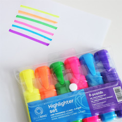 Szövegkiemelő lapos testű készlet, Bluering® 6 klf. szín Szövegkiemelő Bluering