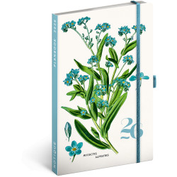 Keménytáblás notesz krémszínű lapokkal leszorító gumiszalaggal Herbarium 130x210mm, Presco Napló Presco