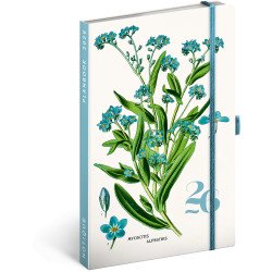 Keménytáblás notesz krémszínű lapokkal leszorító gumiszalaggal Herbarium 130x210mm, Presco Napló Presco