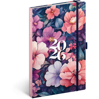 Keménytáblás notesz krémszínű lapokkal leszorító gumiszalaggal Bouquet 130x210mm, Presco