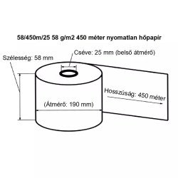 Hőpapír 58mm széles, 450fm hosszú, cséve 25mm, BPA mentes nyomatlan, TOMRA MOHU visszaváltó gépekhez Hőpapír Egyéb