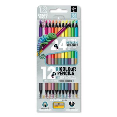 Színes ceruza készlet, kétvégű , 12/24, hegyezővel Ars Una 24 klf. neon/metál szín,