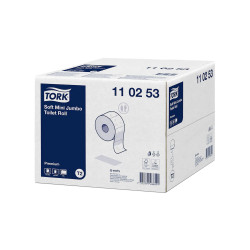Toalettpapír 2 rétegű közületi átmérő: 18,8 cm 850 lap/170 m/tek 12 tek/karton Soft Mini Jumbo Premium Tork_110253 fehér Toalettpapírok TORK