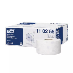 Toalettpapír 3 rétegű közületi átmérő: 18,7 cm 600 lap/120 m/tek 12 tek/karton Extra Soft Mini Jumbo Tork_110255 fehér Toalettpapírok TORK