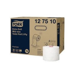 Toalettpapír 3 rétegű duplatekercses átmérő: 13,2 cm 70 m/tek 27 tekercs/karton Premium Mid-size T6 Tork_127510 fehér Toalettpapírok TORK
