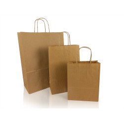 Sodrottfüles papírtáska 320x420mm 150mm talp L méret 200 db/doboz, bordázott barna Papírzacskó , zsák h-Green