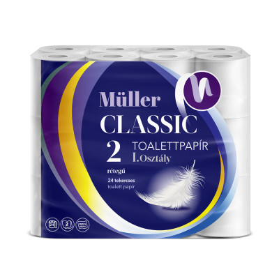 Toalettpapír 2 rétegű kistekercses 100% cellulóz 100 lap/tekercs 24 tekercs/csomag Müller Classic