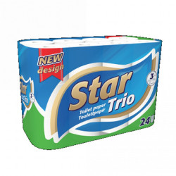 Toalettpapír 3 rétegű kistekercses 100% cellulóz 90 lap/tekercs 24 tekercs/csomag Star Trio fehér Toalettpapírok Star