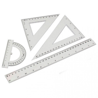 Vonalzókészlet, 30cm, vonalzó, szögmérő, 45° és 60° háromszög vonalzók 4 db/csom