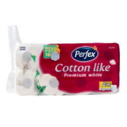Toalettpapír 3 rétegű kistekercses 100% cellulóz 180 lap/16 tekercs/csomag Premium Cotton Like Boni Perfex hófehér Toalettpapírok Perfex