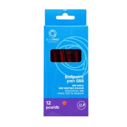 Golyóstoll 0,8mm, nyomógombos műanyag piros test, S88, Bluering® írásszín piros Golyóstoll Bluering