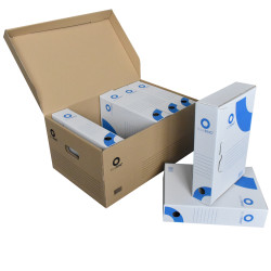 Archiváló konténer karton doboz fedeles 54x36x25cm, felfelé nyíló tetővel Bluering® barna